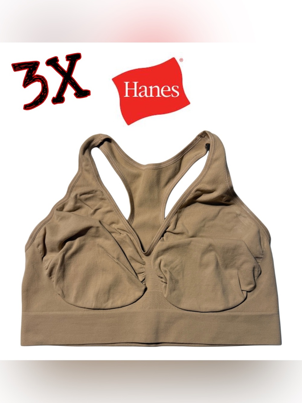 Hanes Women's 3X Seamless Sports Bra Nude